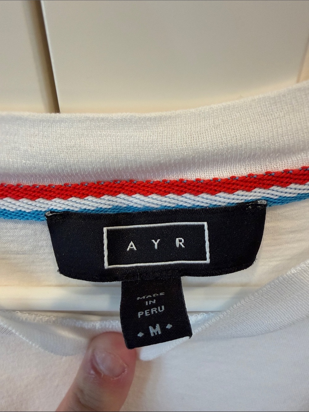 AYR White Tee with Red and Blue Trim - Picture 2 of 5